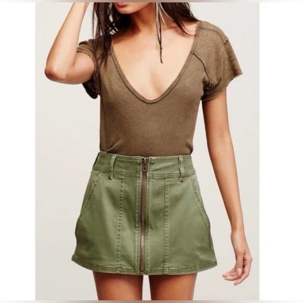 Free People Womens Too Cool Military Mini Skirt Green zipper